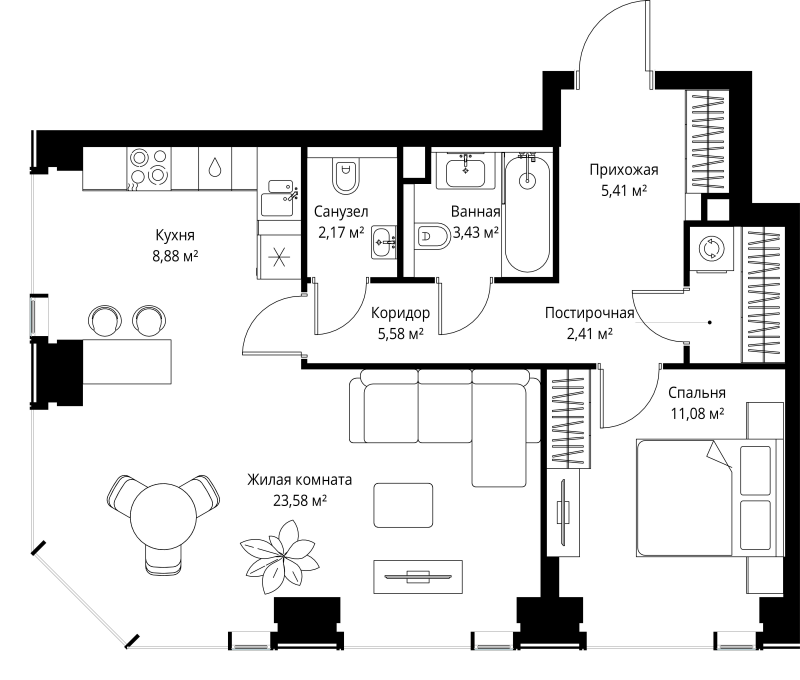 2 ккв (Евро) 62,5 м²