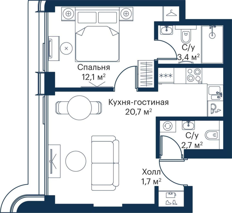 2 ккв (Евро) 39,3 м²