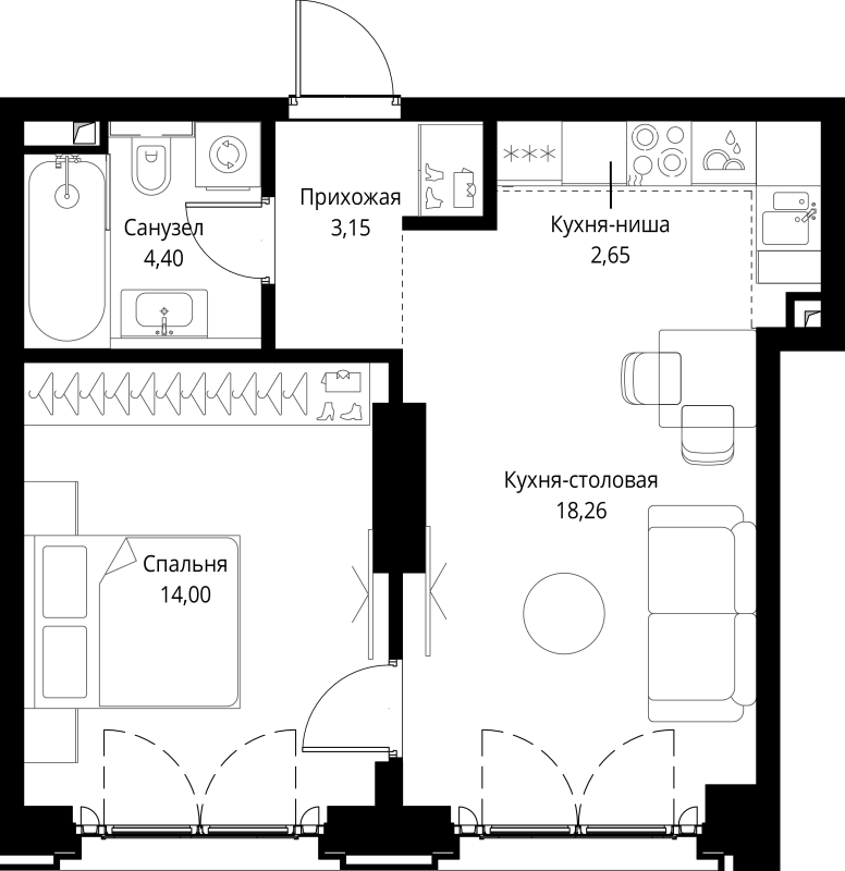 2 ккв (Евро) 42,5 м²