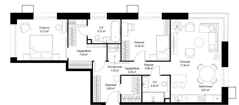 3 ккв (Евро) 83,3 м²