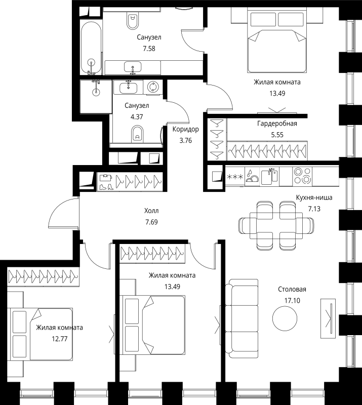 4 ккв (Евро) 92,9 м²