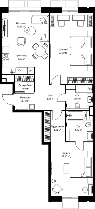 3 ккв (Евро) 91,3 м²