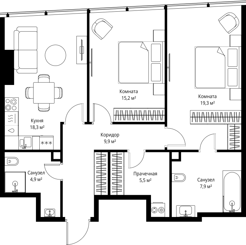 3 ккв (Евро) 81 м²