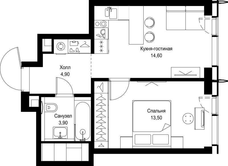 1 ккв 36,9 м²