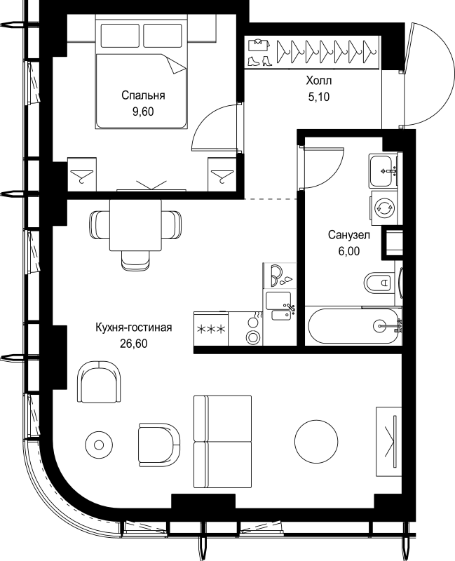 2 ккв (Евро) 47,3 м²
