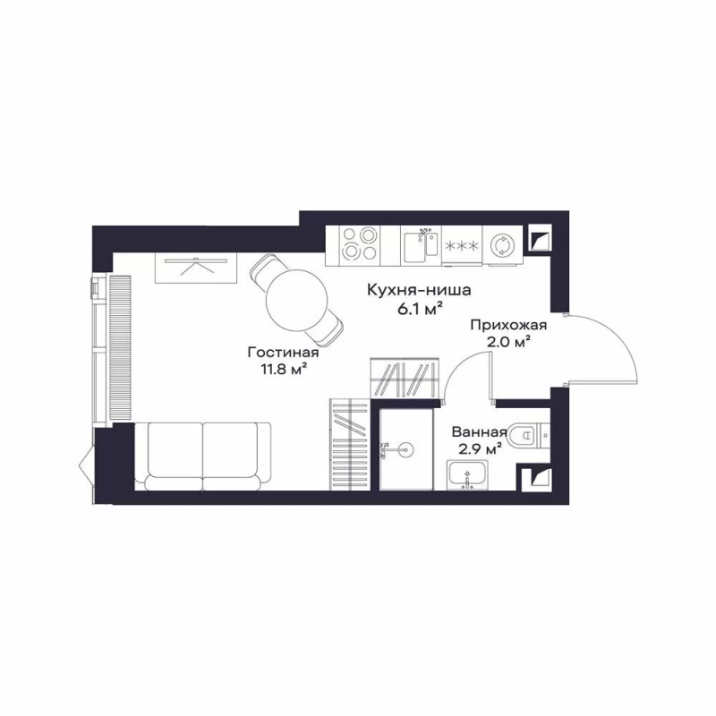 Студия 23 м²
