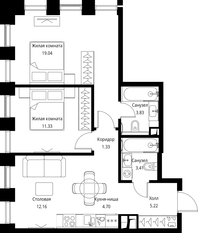3 ккв (Евро) 61 м²