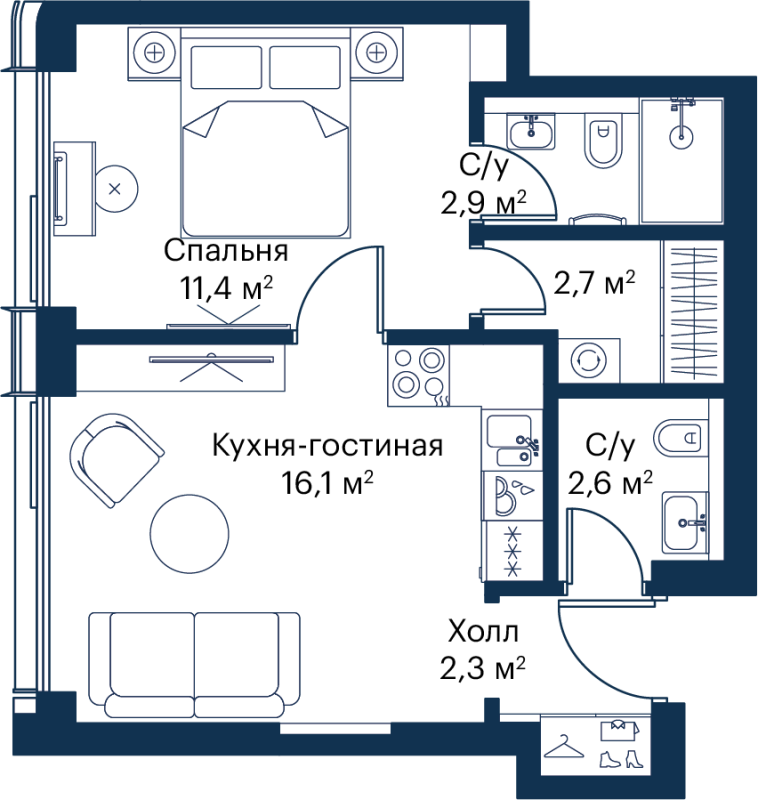 2 ккв (Евро) 37,9 м²