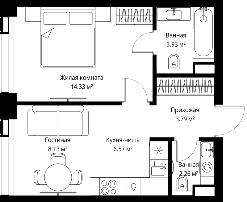 2 ккв (Евро) 39 м²