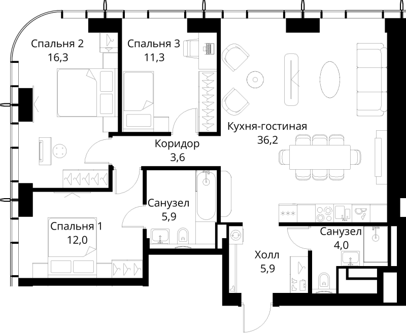 4 ккв (Евро) 95,2 м²