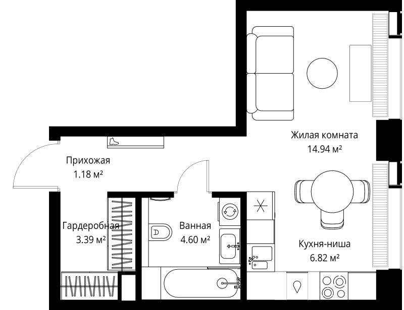 Студия 30,9 м²