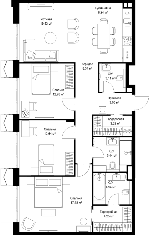 4 ккв (Евро) 103,3 м²