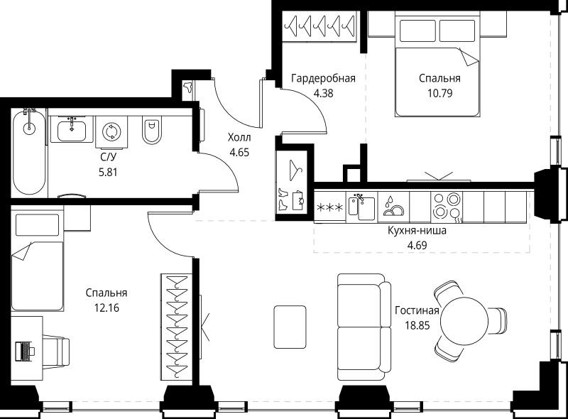 3 ккв (Евро) 61,3 м²