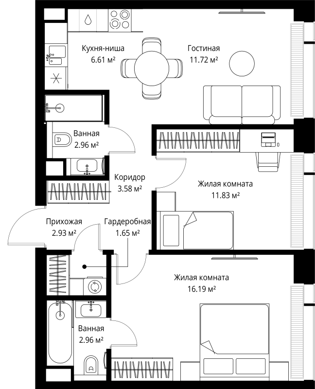 3 ккв (Евро) 60,4 м²
