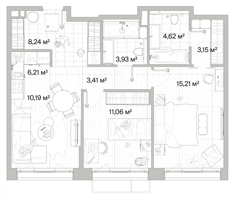3 ккв (Евро) 66 м²