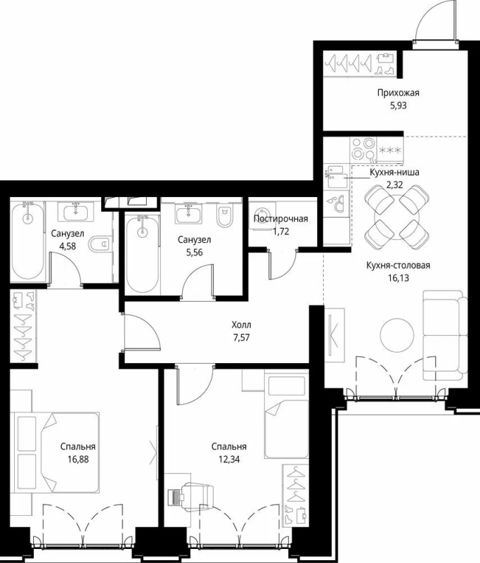 3 ккв (Евро) 73 м²