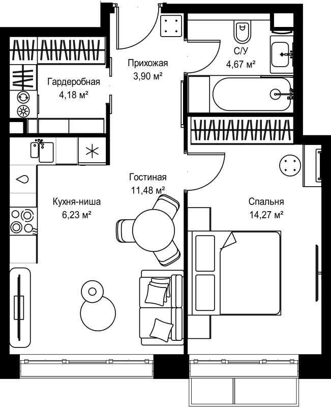 2 ккв (Евро) 44,7 м²
