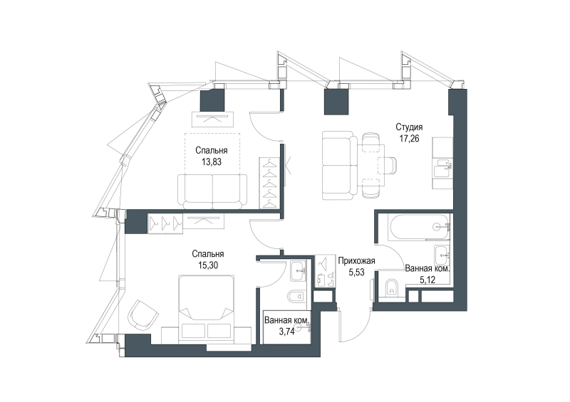 3 ккв (Евро) 60,7 м²