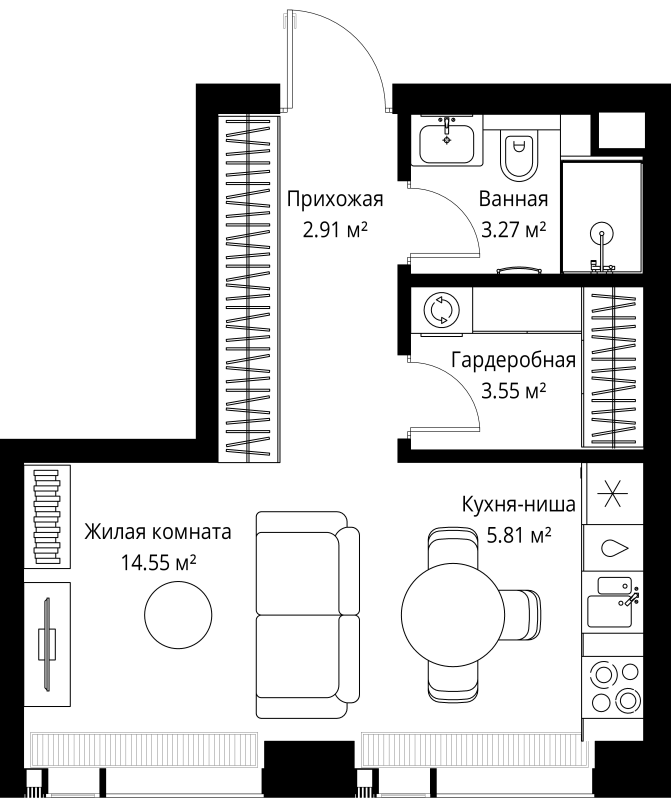 Студия 30,1 м²