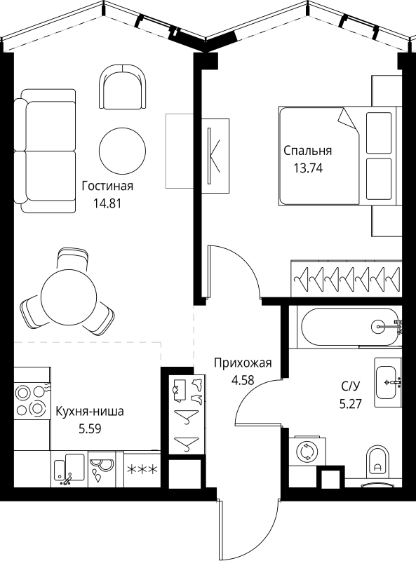 2 ккв (Евро) 44 м²