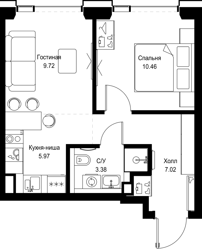2 ккв (Евро) 36,6 м²