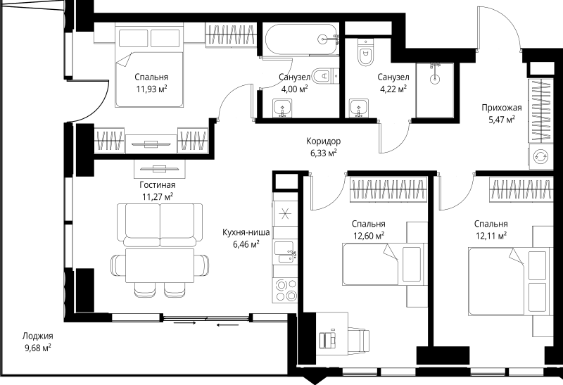 4 ккв (Евро) 84,1 м²