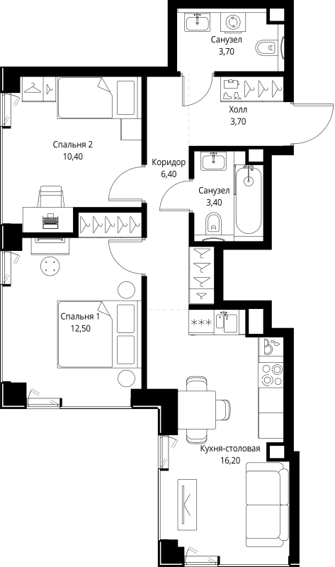 3 ккв (Евро) 56,3 м²