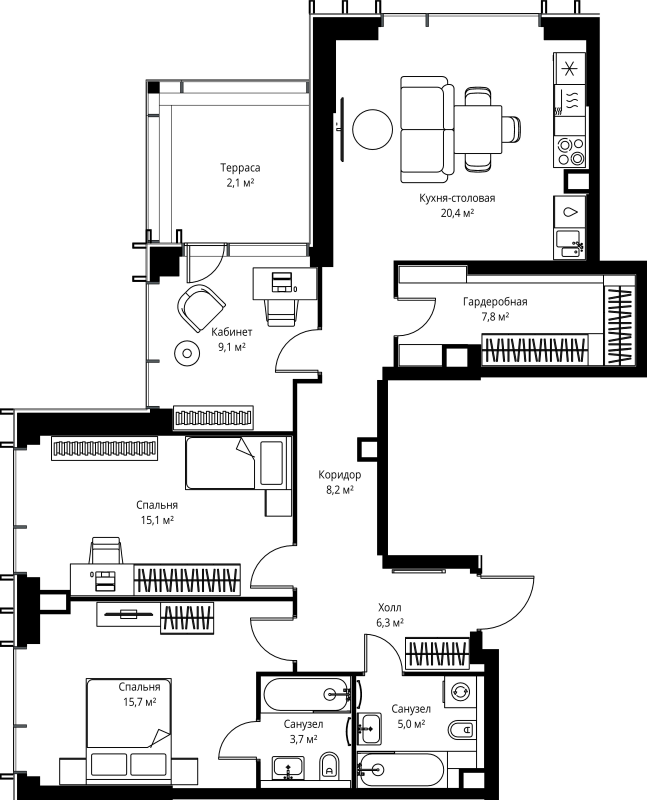 4 ккв (Евро) 93,4 м²