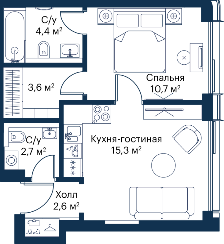 2 ккв (Евро) 39,2 м²