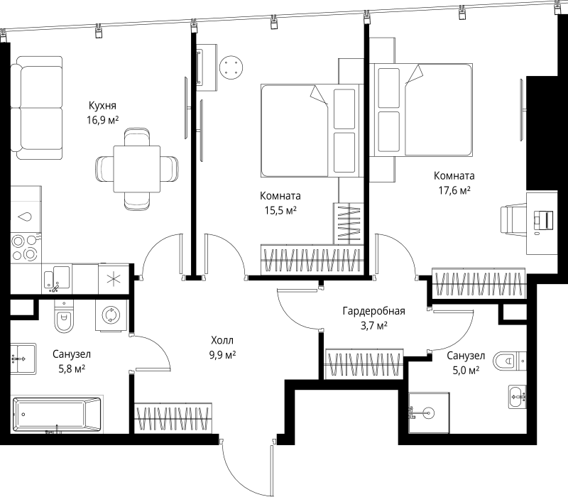 3 ккв (Евро) 74,4 м²