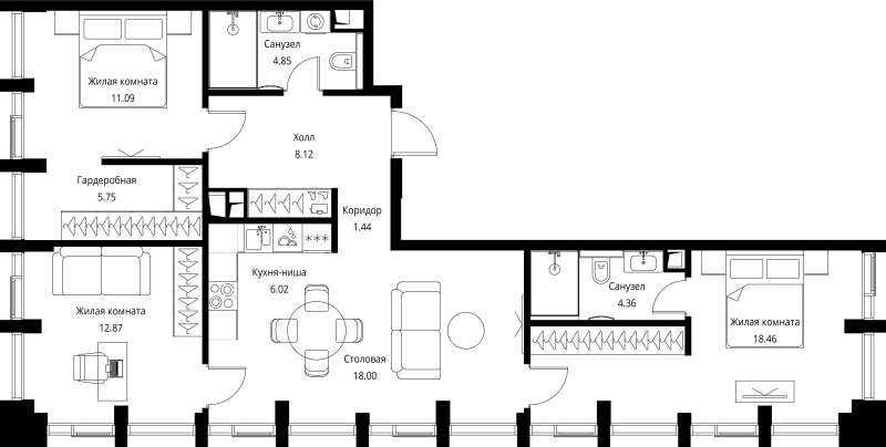 4 ккв (Евро) 91 м²