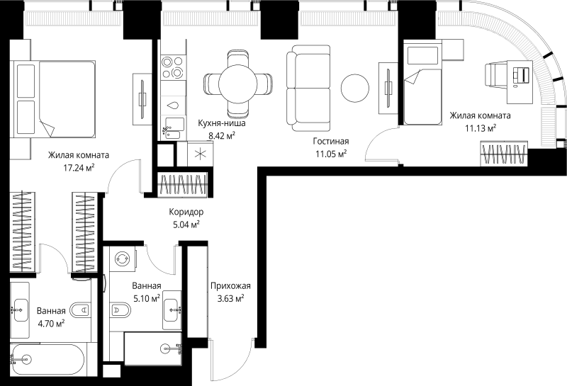 3 ккв (Евро) 66,3 м²
