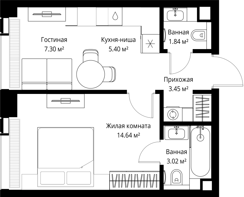 1 ккв 35,7 м²