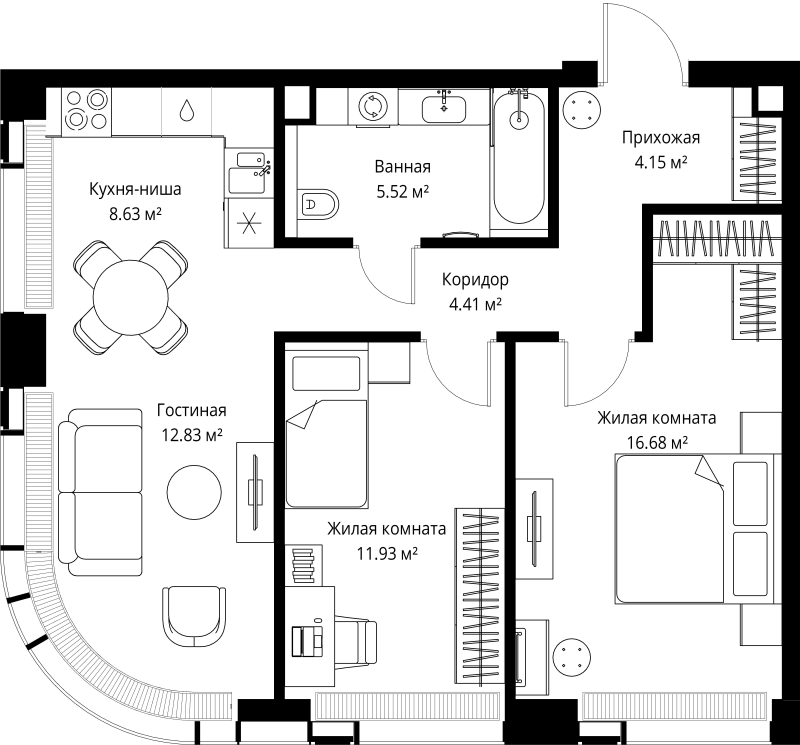 3 ккв (Евро) 64,2 м²