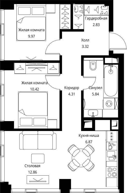 3 ккв (Евро) 56,4 м²