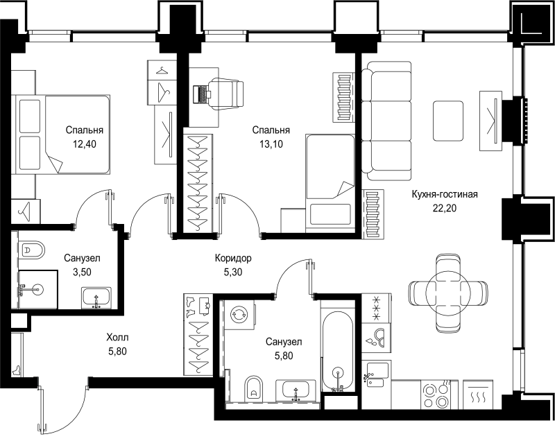 3 ккв (Евро) 68,1 м²
