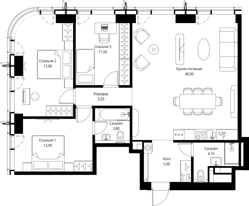 4 ккв (Евро) 98,4 м²