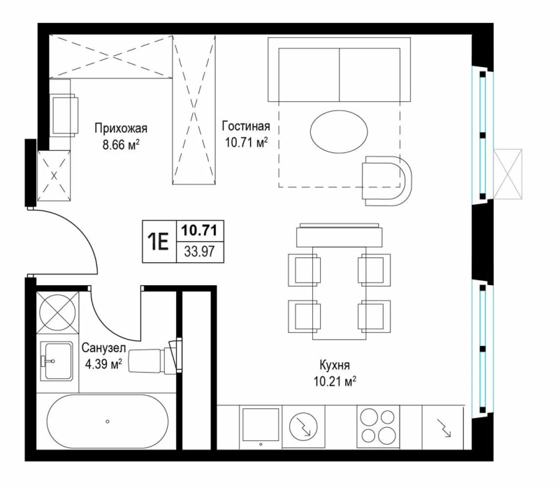 Студия 33 м²