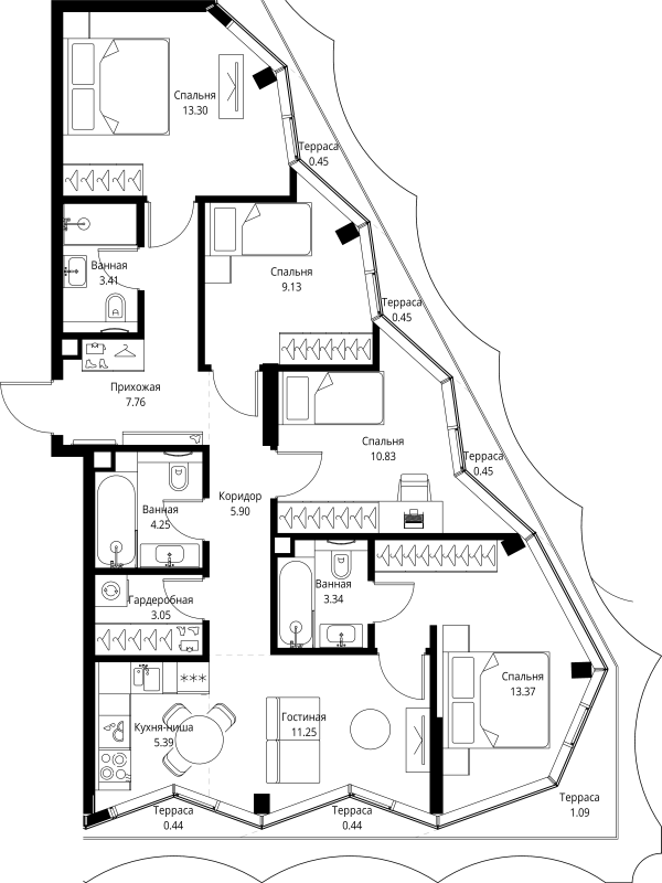 4 ккв (Евро) 94,3 м²