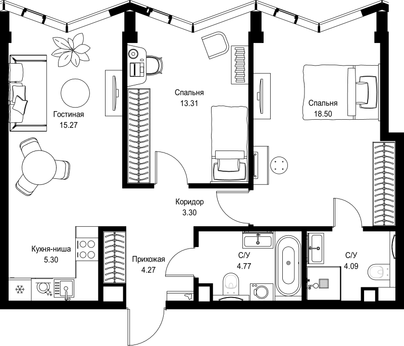 3 ккв (Евро) 68,8 м²