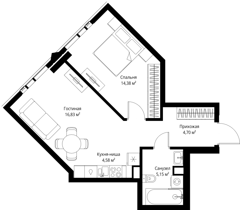 2 ккв (Евро) 45,8 м²