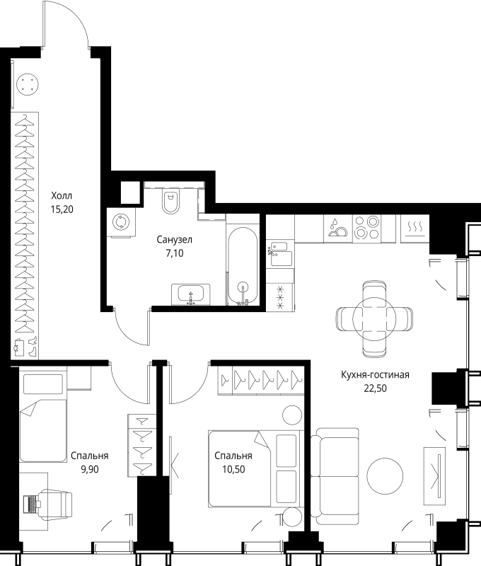 3 ккв (Евро) 66,6 м²