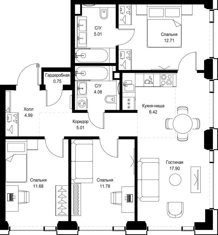 4 ккв (Евро) 80,3 м²
