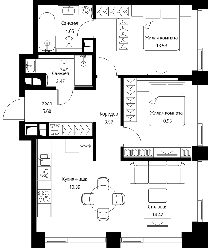 3 ккв (Евро) 67,5 м²
