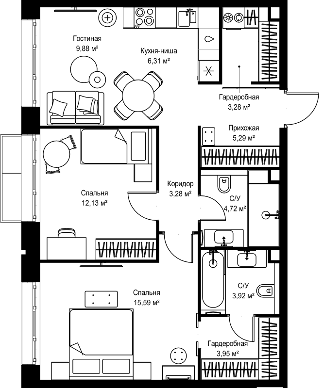 3 ккв (Евро) 68,4 м²