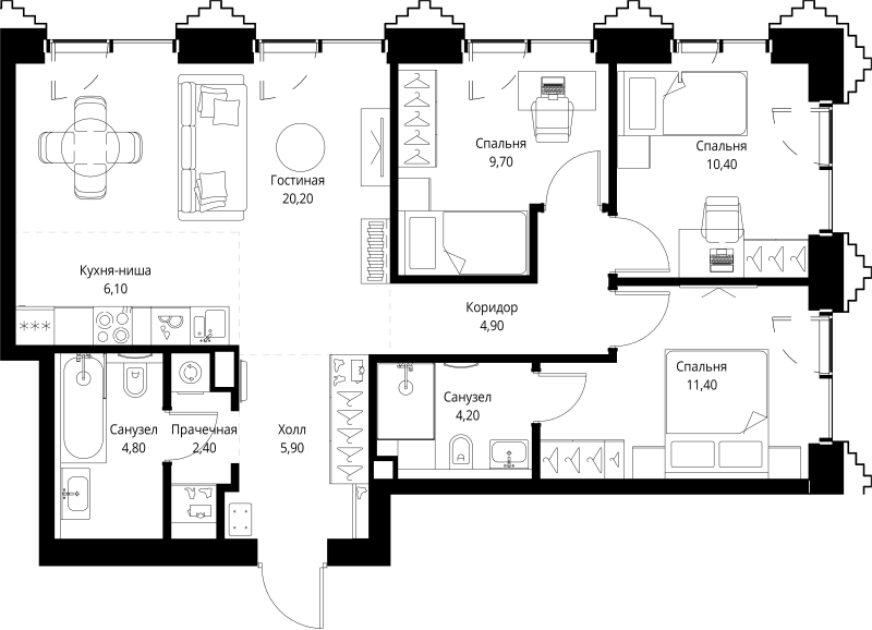 4 ккв (Евро) 80,7 м²