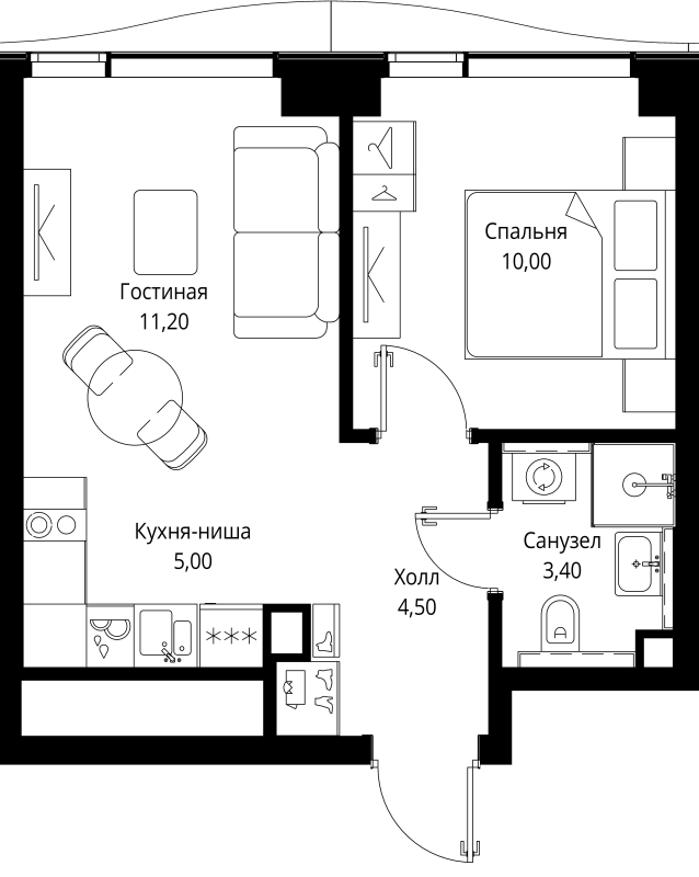 2 ккв (Евро) 34,1 м²