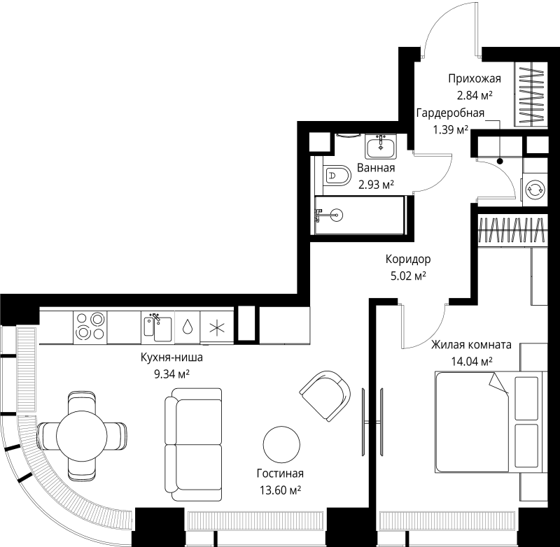 2 ккв (Евро) 49,2 м²
