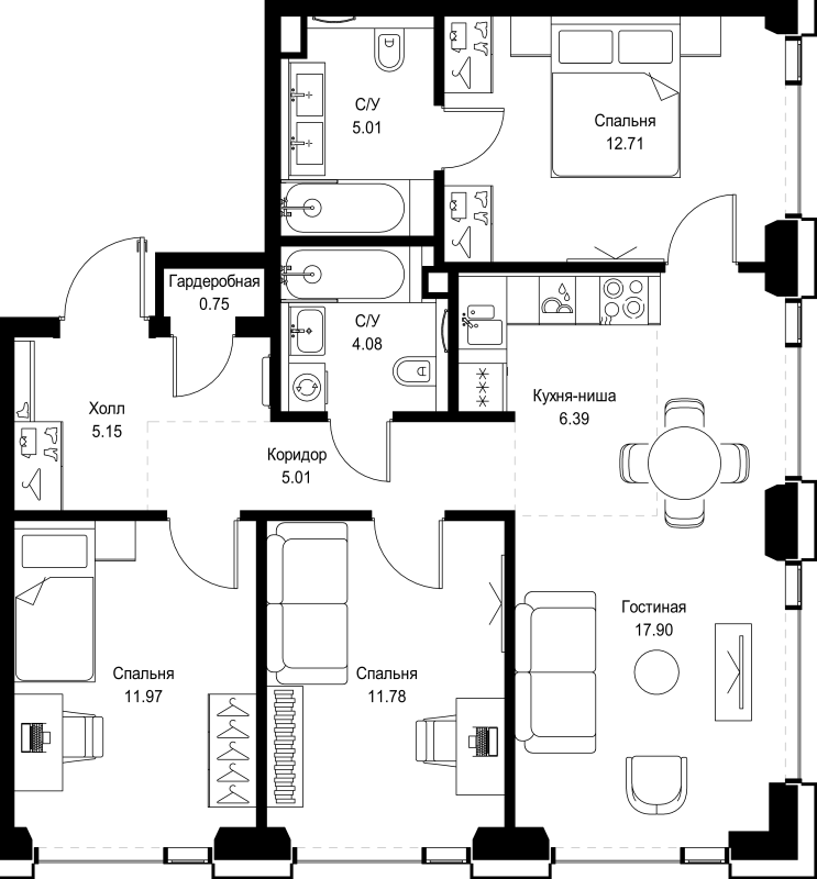 4 ккв (Евро) 80,8 м²