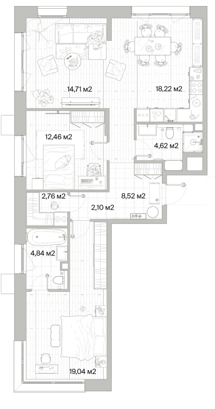 3 ккв (Евро) 87,3 м²